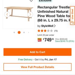 Rectangular Natural Wood Table