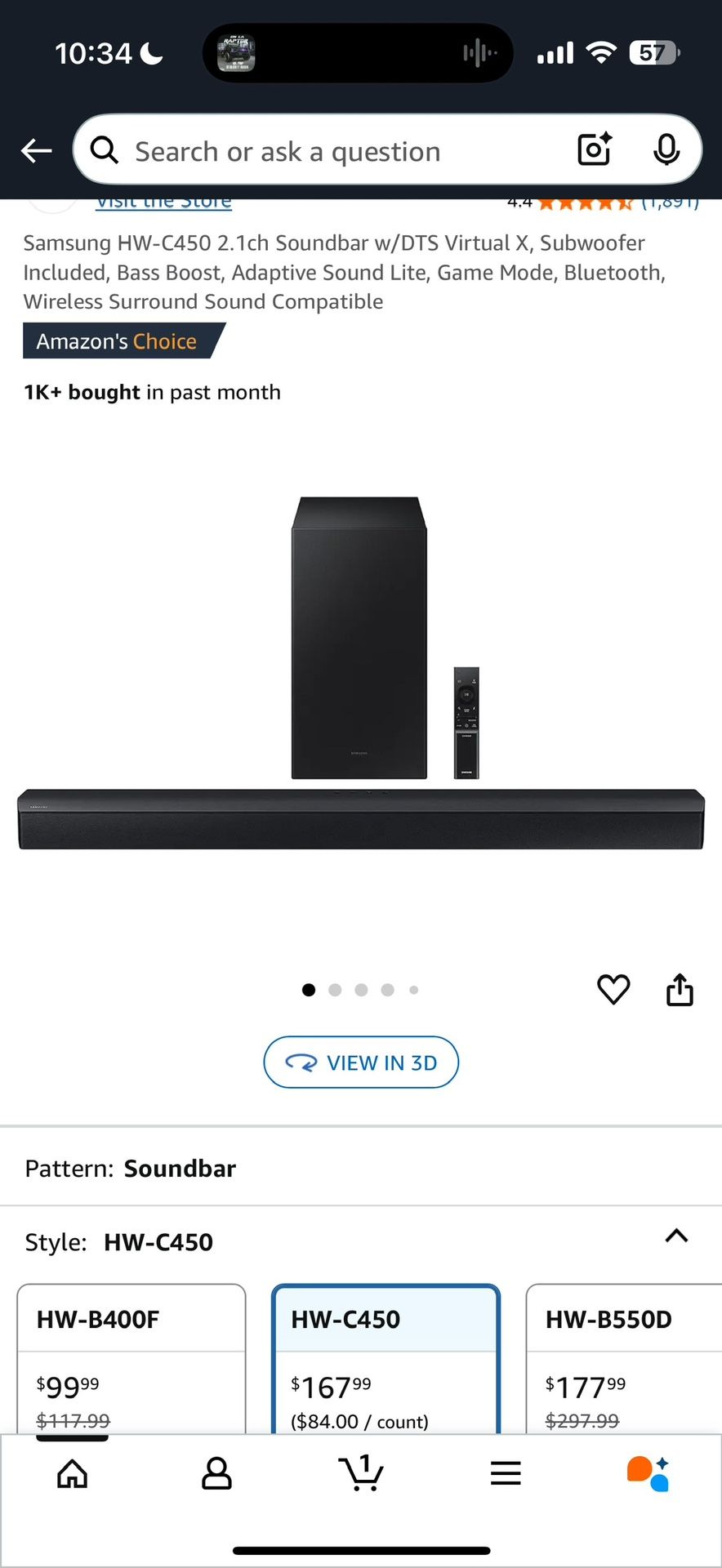 Samsung - HW-C450 2.1 Channel B-Series Soundbar Wireless Subwoofer, DTS Virtual Bluetooth New $125