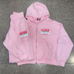 Pink Glitter “Hello Happy” Zip-Up Set 