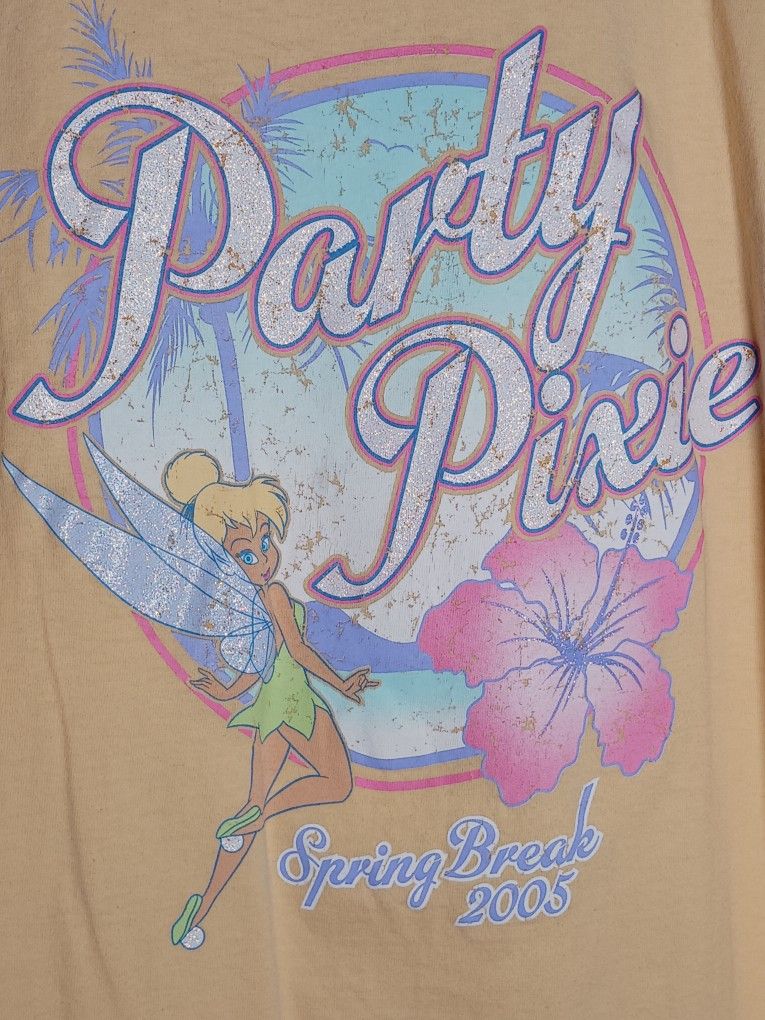 Lg Vintage Tinkerbell Walt Disney World Spring Break 2005 T-Shirt Pixie Party