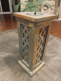 Wood Mirror Candle Pillar Holder