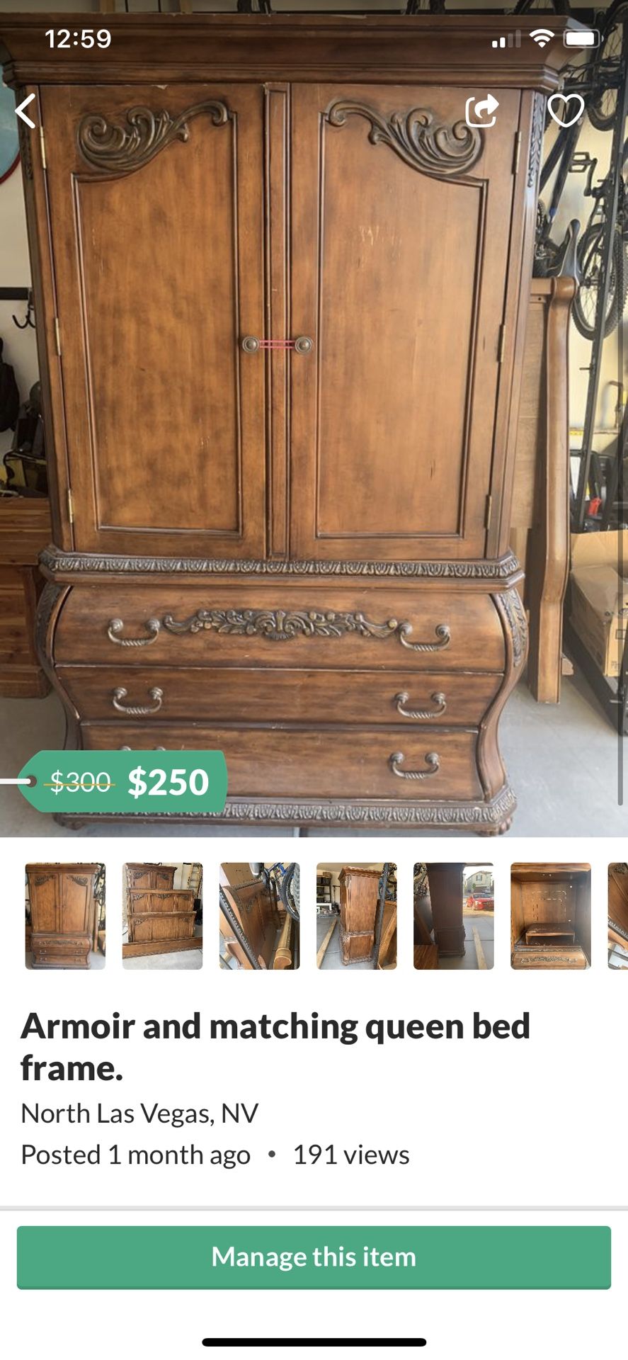Real solid wood armoir and match queen bed frame