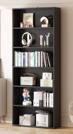 Tall Black 6-Shelf Bookcase