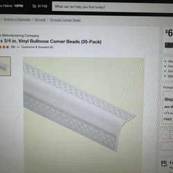 8ftx3/4 In. Vinyl Bullnose Corner Brads X21 PCs