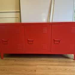 Red Metal Locker Style TV Stand or Storage Unit