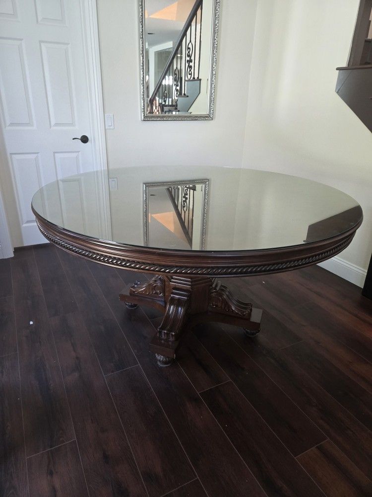 Dark Wood Round Dining Table