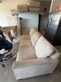 Beige Fabric Sectional with Cushions