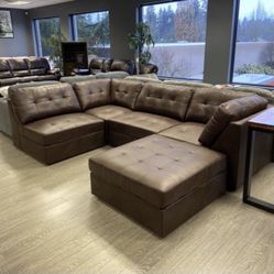 Brown Fabric Five Piece Modular Sectional - Dover