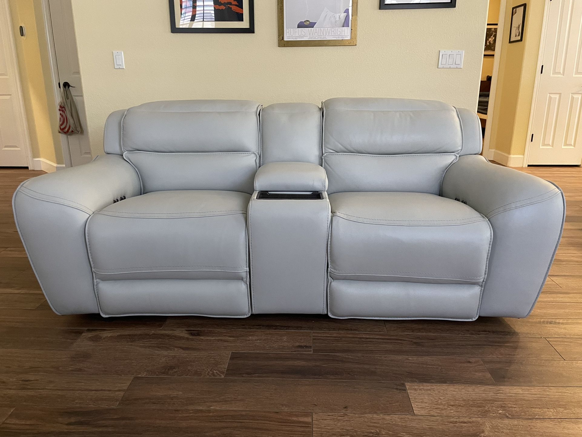 Italian Leather Loveseat - Power Recline, USB Ports And Wireless Charger