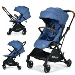 Lightweight Reversible Stroller One-Hand Fold, Adjustable Seat, Storage Basket – Blue