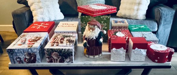 Holiday Gift Boxes/Heavy Duty Boxes. Assorted Sizes - 12 Stackable. For Nesting/Wrapping.
