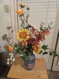 31” tall faux flowers with ceramic vase