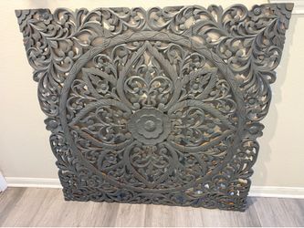 Wall Art 3 Panels Floral Mandala Latticework Design Teak Wood  Handcrafted 48”