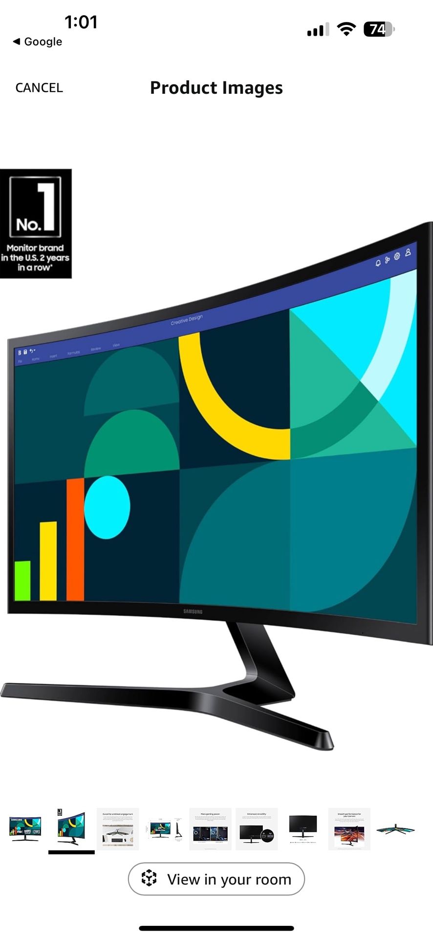 SAMSUNG 24" Essential S3 (S36GD) Series FHD 1800R Curved Computer Monitor,