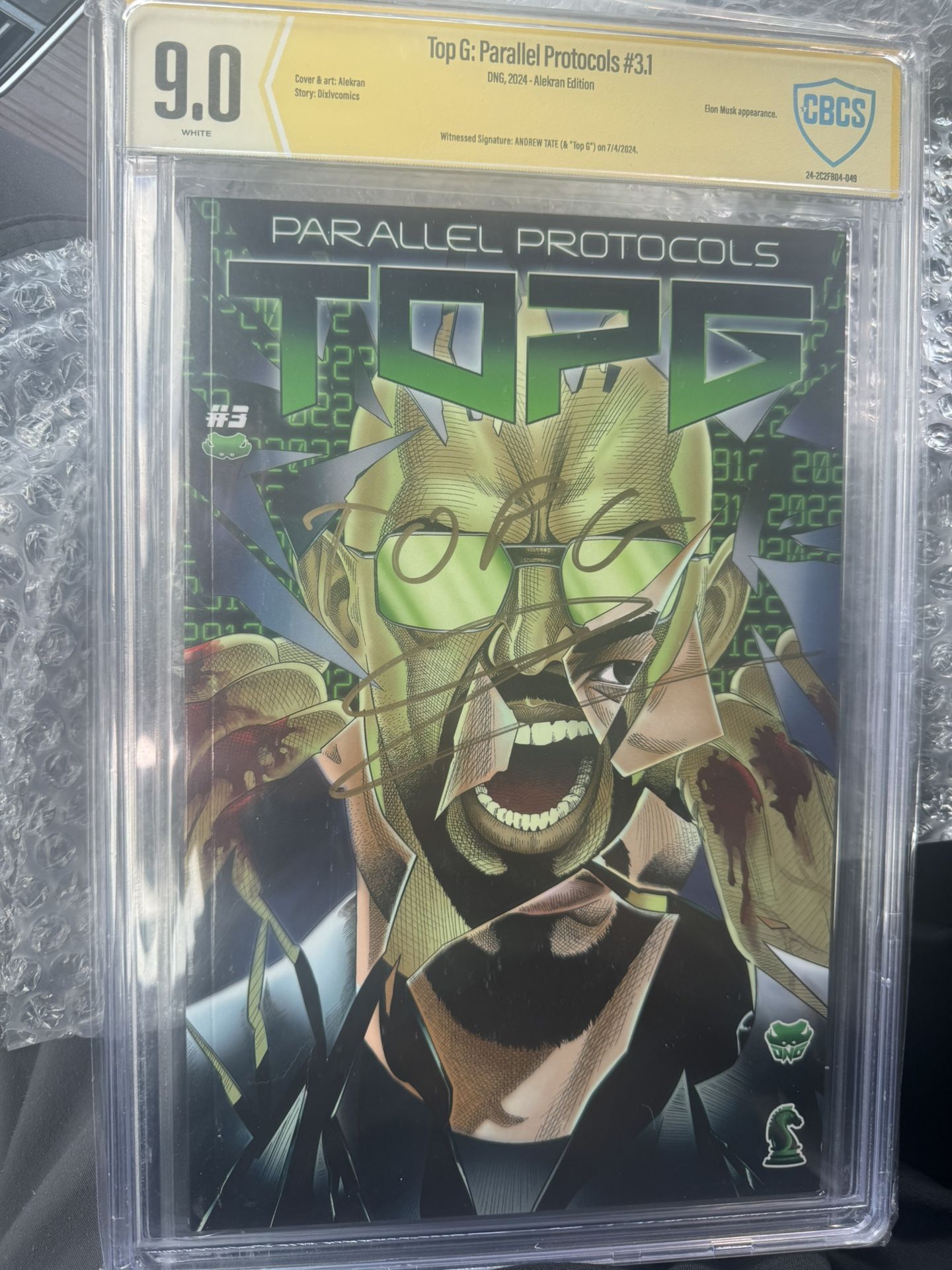 Andrew Tate CBCS 9.0 Top G 3.1 Comic Parallel Protocols Signed By Andrew Tate Cash And Bitcoin Only
