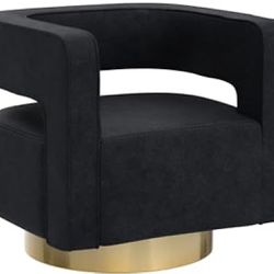 Gustaf Contemporary Black Velvet Comfy Swivel Barrel Chair with Open Back and Metal Base-two