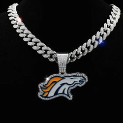 Denver Broncos Silver Colored Bling Necklace 