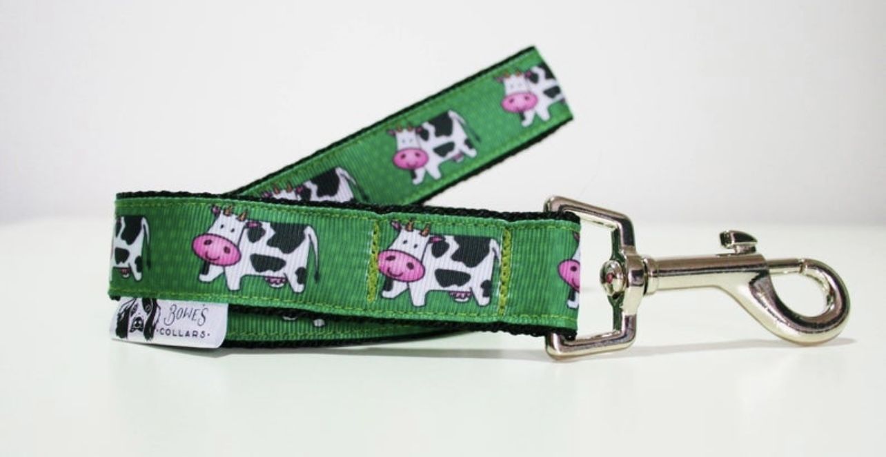 Cow Farmyard Print Dog Lead Leash, 4ft. long, ¾" width