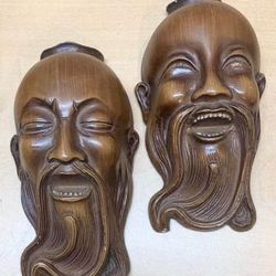 Vintage Pair of Chinese Crying Laughing Wall Hanging Drama Heads