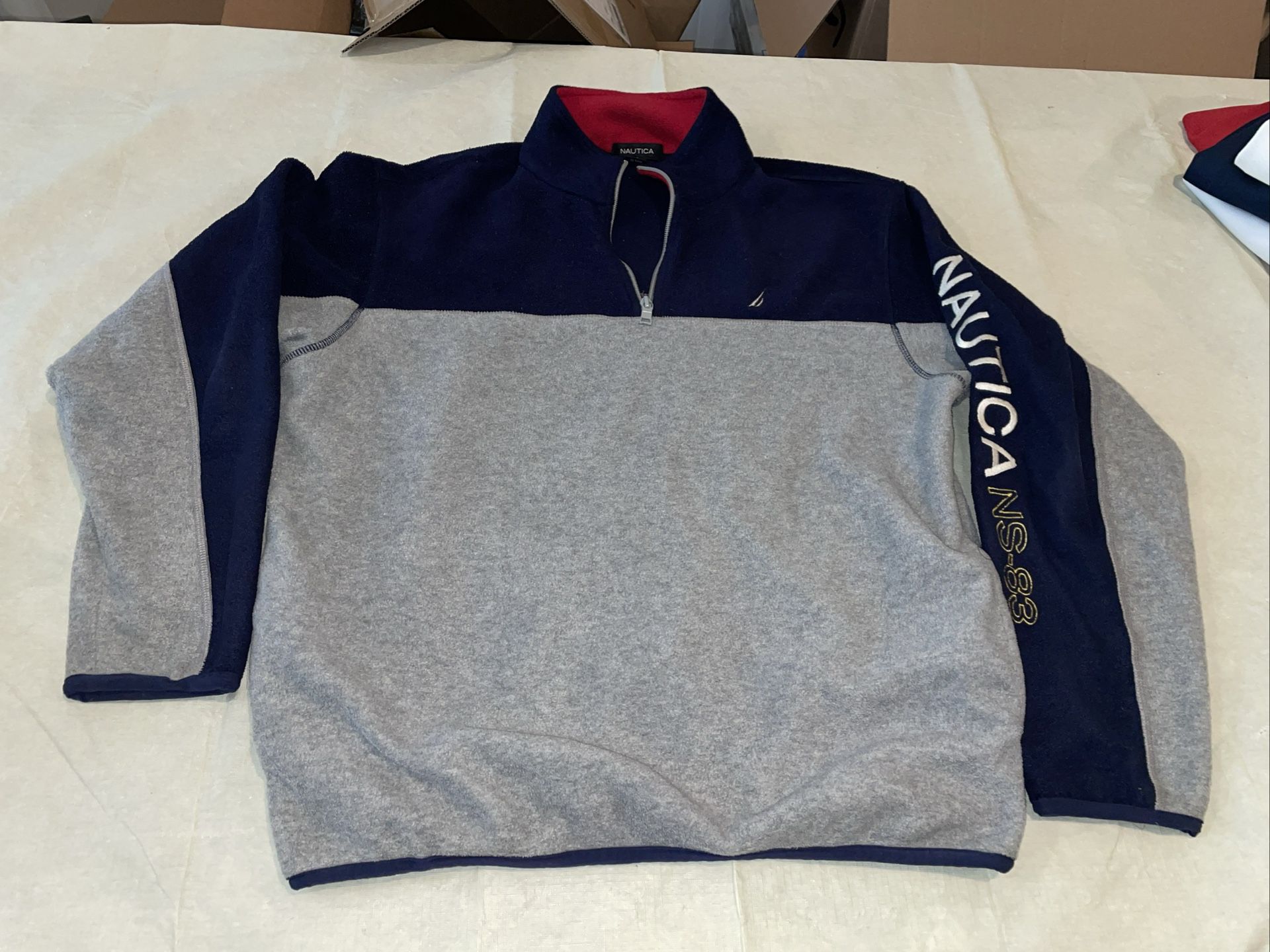 Vintage Nautica Fleece Sweater Mens Medium Gray Blue 1/4 Zip USA Made Clean Vtg
