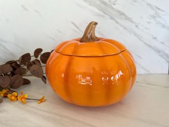 Vintage Teleflora Ceramic Pumpkin Cookie Jar / Lidded Tureen – Glossy Fall Autumn Decor