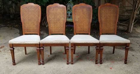 Antique Bernhardt Antiqued Cane Back Italian Dining Chairs