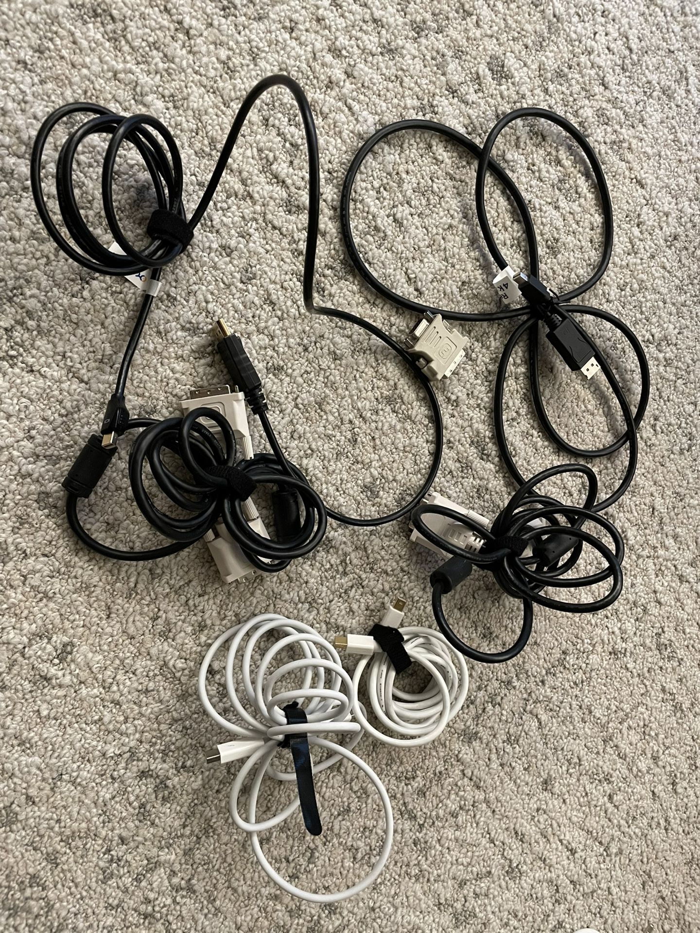 Video cables (Display port, Thunderbolt video cable, DVI ( multiple )