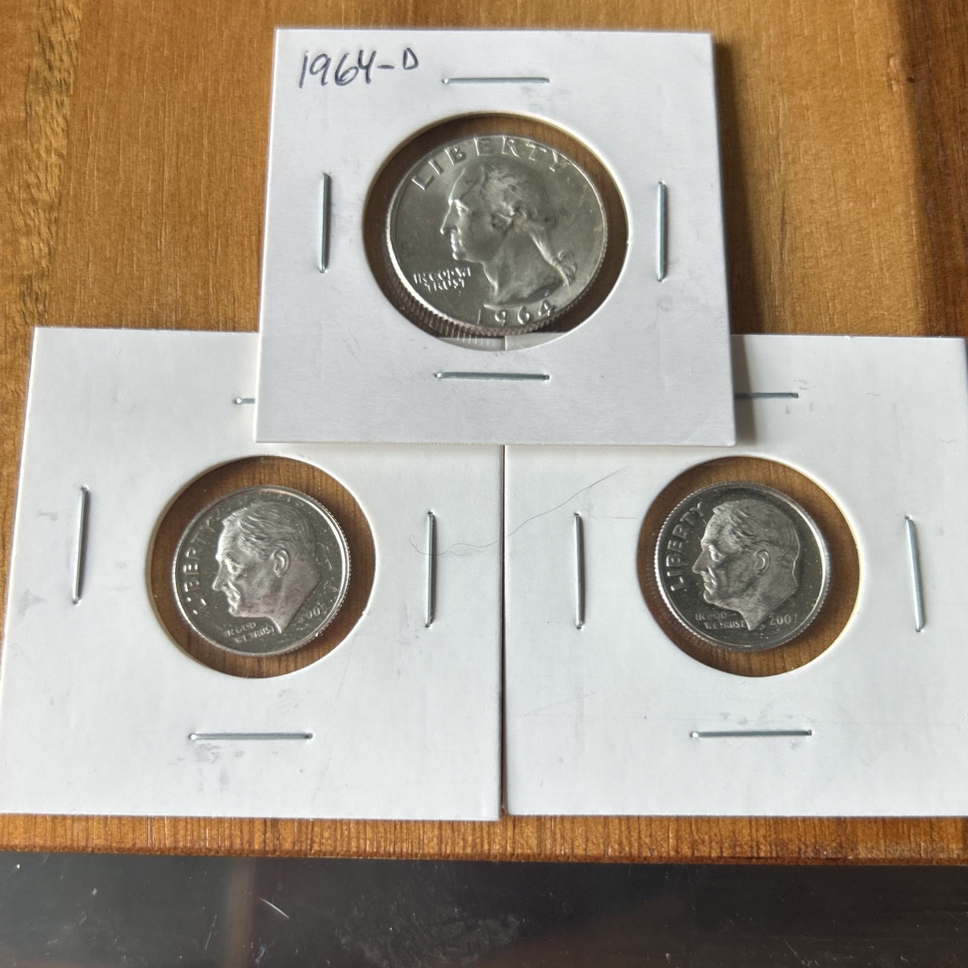 Silver Quarter (1964-D) And 2x Silver Proof Dimes (2005 & 2007)