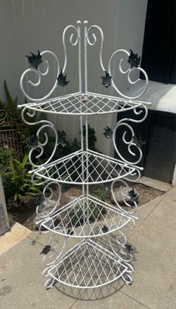 White Metal 4 Tier Corner Shelf Plant Stand
