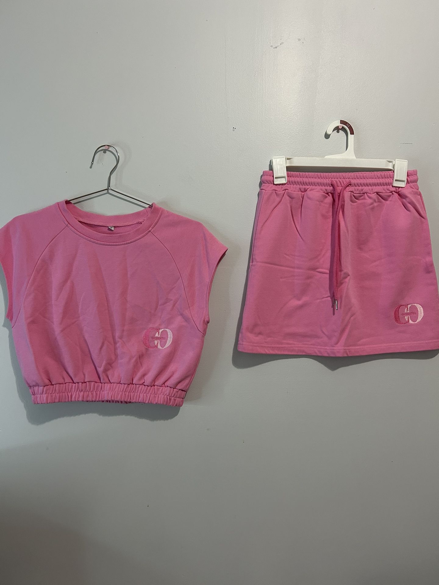 Pink Muscle Top & Skirt Set