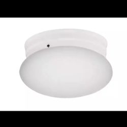 Dash 8 in. 1-Light White Flush Mount Ceiling Light Fixture with Opal Glass
