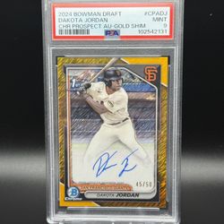2024 Bowman Draft Dakota Jordan  /50 Gold Shimmer PSA9  