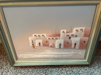 Framed Southwest Pueblo Painting Signed K. Mescal
