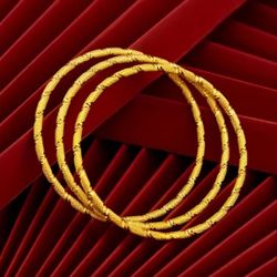 24K Gold Plated Bangle Bracelet, 4 Pcs