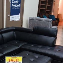 *Living Room Special!!!*---Modern Ibiza Black Leather Sectional Sofa W/Ottoman---Delivery And Financing Available👌