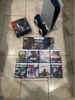PlayStation 5 disc version with Games, 2 controllers, charging stand and wireless headphones  Bundle