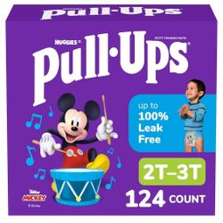 Pull-Ups Boys' Potty Training Pants, Size 2T-3T Training Underwear (16-34 lbs), 124 Count (4 Packs of 31), Packaging May Vary