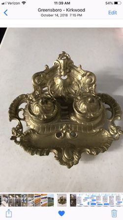 Antique Ornate Victorian Brass Double Ink Well