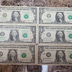 Lot 6 pieces 2006 one dollar bill! star note!