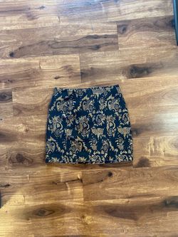 Bebe brand Black and Gold Floral Brocade Mini Skirt
