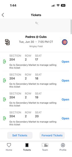 4 GREAT CUBS VS PADRES 2nd ROW SEATS TONIGHT 705pm