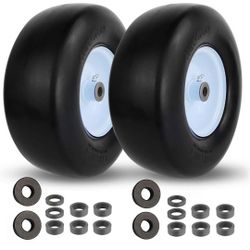2 PCS Upgrade 13x5.00-6 Flat Free Lawn Mower Tire and Wheel with 3/4" & 5/8" Grease Bushing, Zero Turn Mower Front Solid Tire Assembly