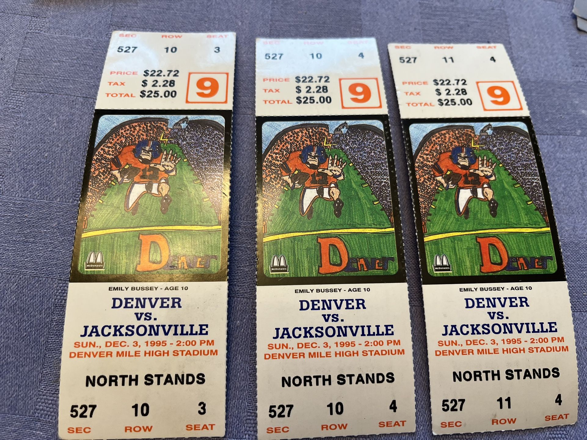 Denver Broncos Vs Jacksonville Football Ticket Dec 3 1995
