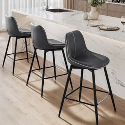 Bar Stools Set of 4..Counter Height Bar Stools with Back, Ergonomic Backrest, Synthetic Leather, Metal Legs, 29Inch Tall Barstools for Kitchen Isla