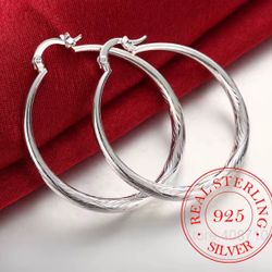 925 Sterling Silver Stamped Thick Round Detailed Hoop earrings 