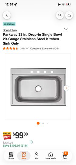 Elkay Parkway 33 in. Drop-In Stainless Steel Kitchen Sink minor dent