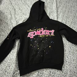 SP5DER HOODIE (BLACK WITH PINK LETTERING)