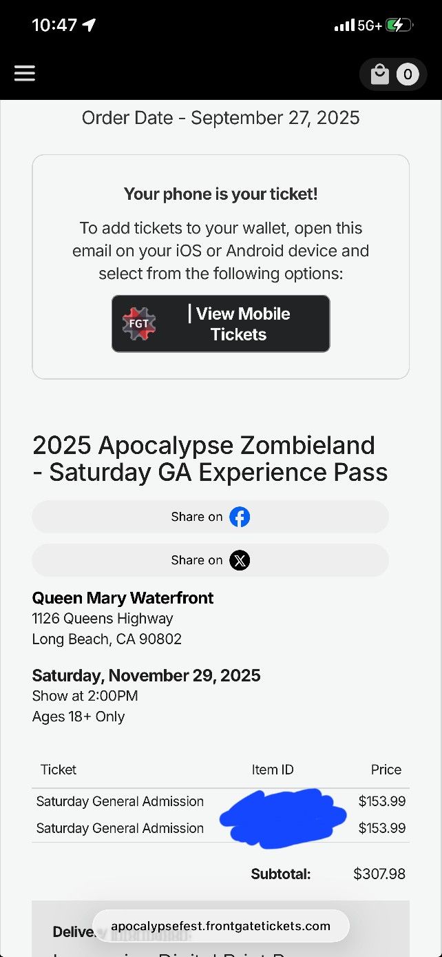 Apocalypse Zombie Land Saturday GA
