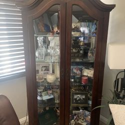 Solid Wood Cabinet With Glass Shelves 
