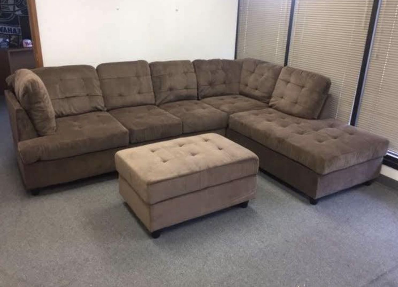 COSTCO Brown Chenille Sectional Couch And Ottoman